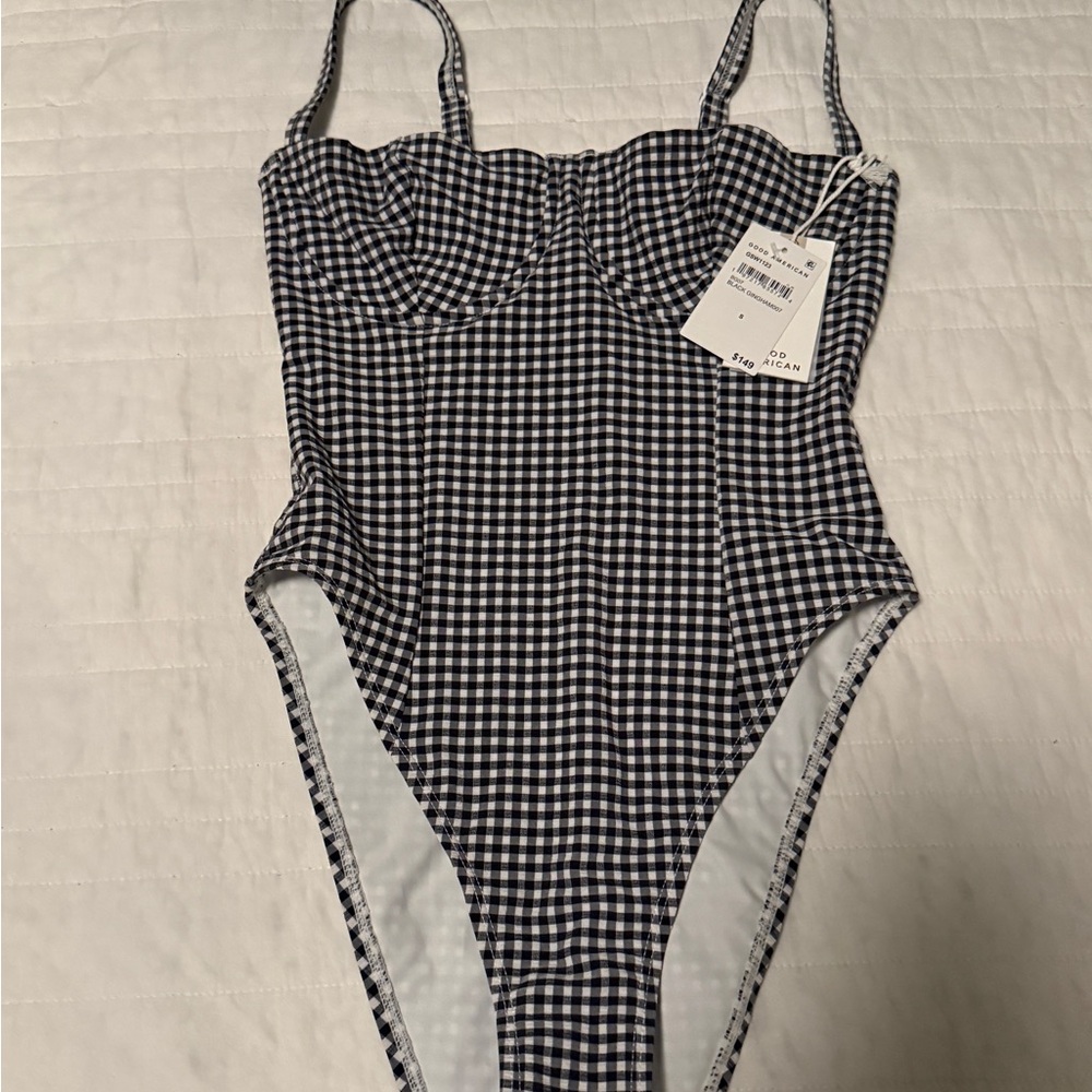 Good American Black and White Checkered One Piece Swimsuit